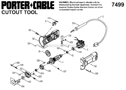 Page A Diagram and Parts List for 7499 Type 1 Porter Cable Table Saw Accessories